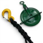 18mm Black Staplespun Fall Rope With Gin Wheel x 75 Metres 2 Tonne Yellow Hook