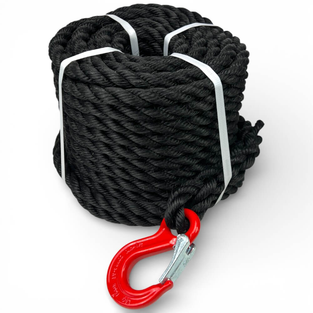 18mm black staplespun lifting fall rope 2 tonne safety hook 1