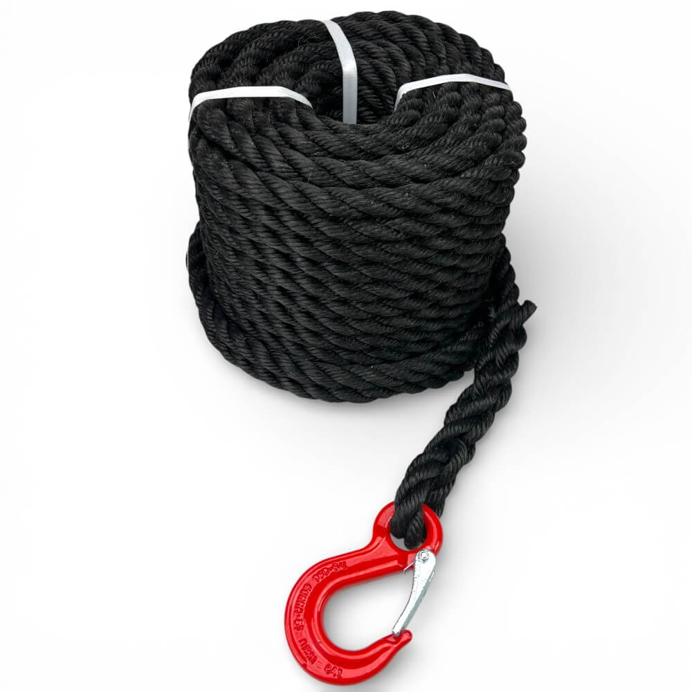 18mm black staplespun lifting fall rope 2 tonne safety hook 3