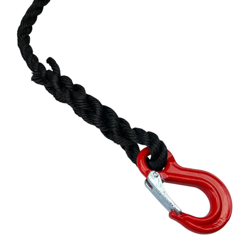 18mm black staplespun lifting fall rope 2 tonne safety hook 4