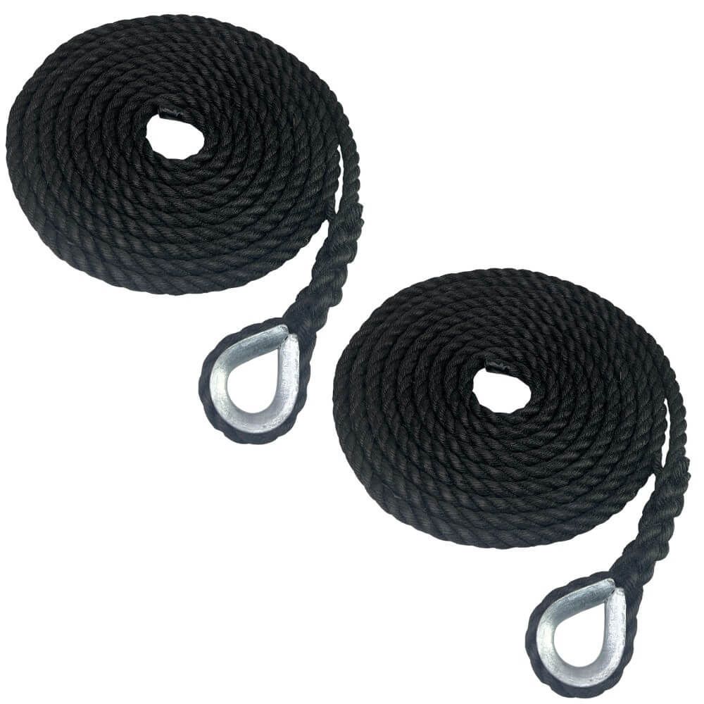 2 x 18mm black staplespun mooring ropes galvanised thimble 1