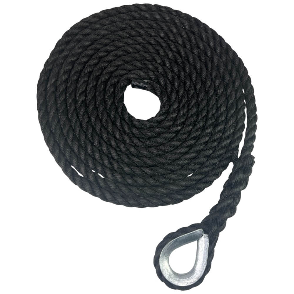 2 x 18mm black staplespun mooring ropes galvanised thimble 2