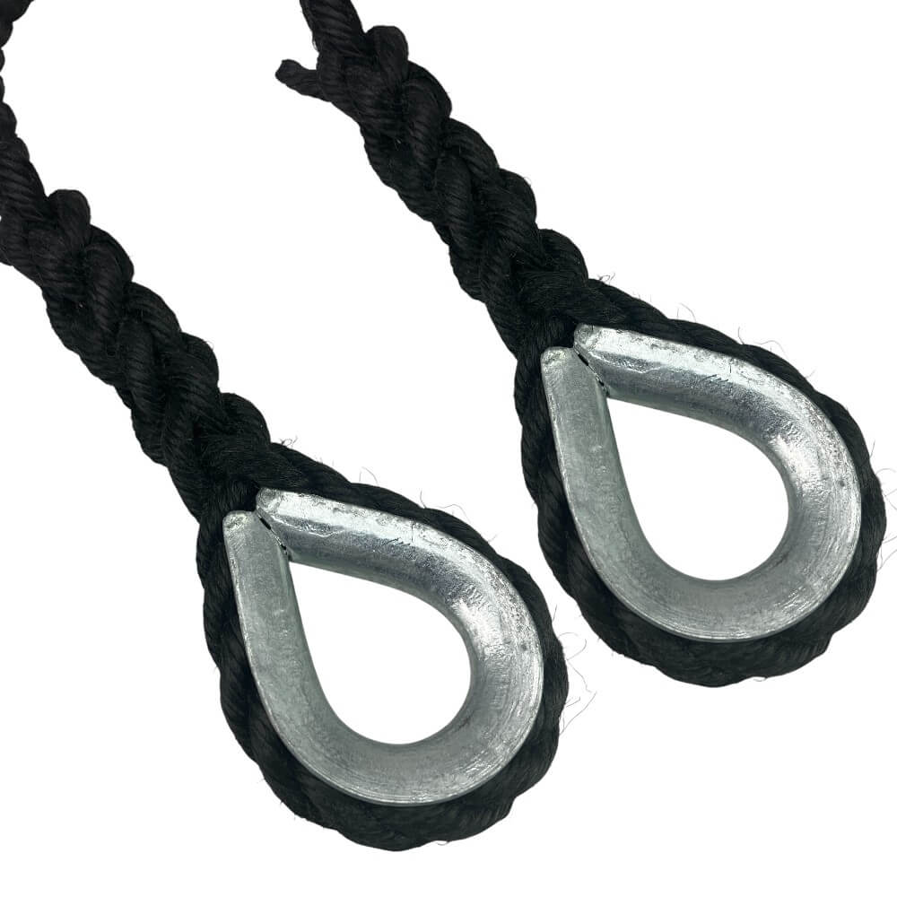 2 x 18mm black staplespun mooring ropes galvanised thimble 3