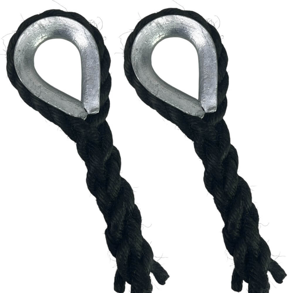 2 x 18mm black staplespun mooring ropes galvanised thimble 4