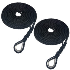 2 x 18mm black staplespun mooring ropes stainless steel thimble 1