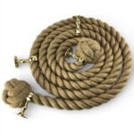 24mm Natural Jute Bannister Rope x 11 Foot, 4 Polished Brass Low Profile Handrail Brackets