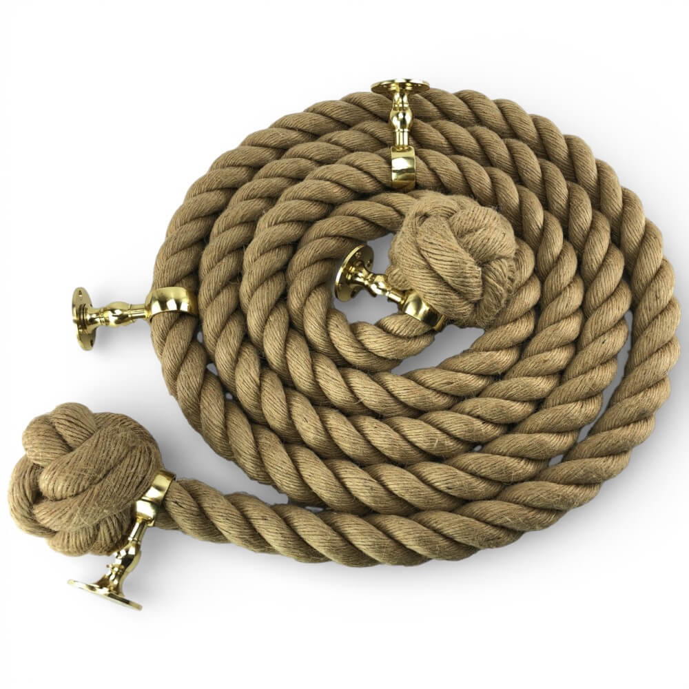 24mm natural jute bannister rope 4 polished brass low profile handrail brackets 1