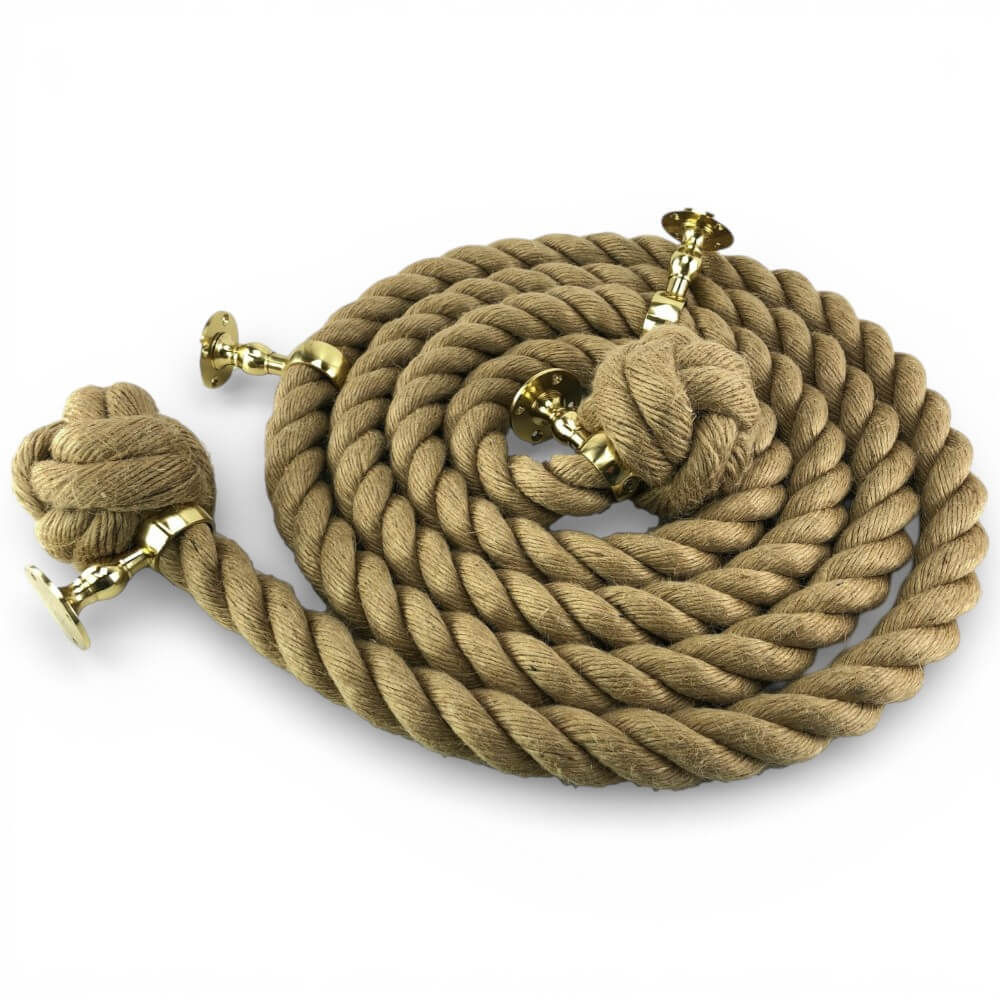 24mm natural jute bannister rope 4 polished brass low profile handrail brackets 2