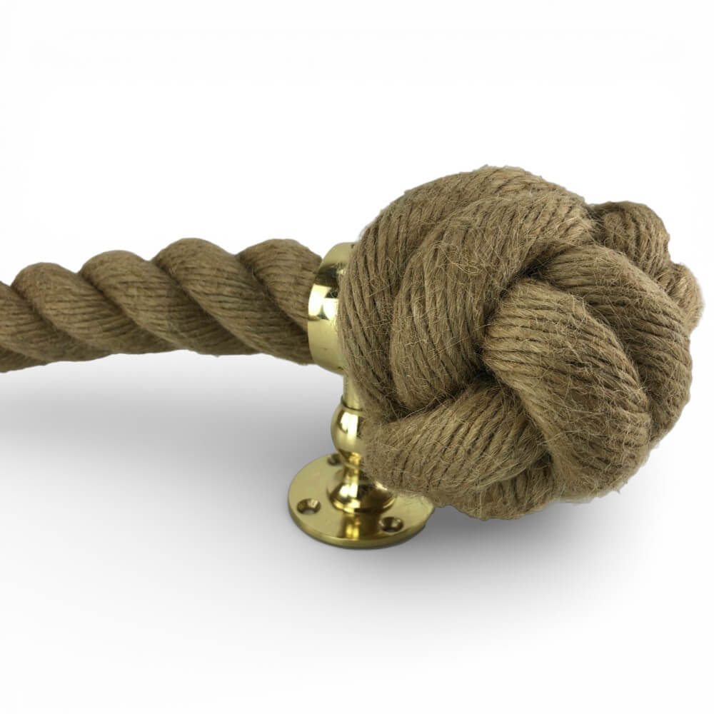 24mm natural jute bannister rope 4 polished brass low profile handrail brackets 3