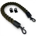 24mm Olive Softline Barrier Rope x 1 Metre Powder Coated Black Trigger Hooks & Eyeplates