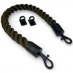 24mm olive softline barrier rope powder coated black trigger hooks & eyeplates 1