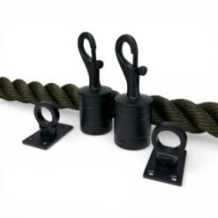 24mm olive softline barrier rope powder coated black trigger hooks & eyeplates 3