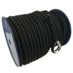 8mm Black 3 Str Nylon Anchor Rope 100m Reel, 6" Soft Eye Stainless Thimble