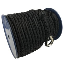 6mm black 3 strand nylon anchor rope reel with soft eye & stainless thimble 1