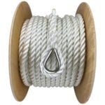 6mm White 3 Str Nylon Anchor Rope 30m Reel, 6" Soft Eye Stainless Thimble