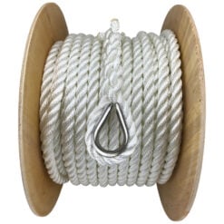 6mm white 3 strand nylon anchor rope reel with soft eye & stainless thimble 1