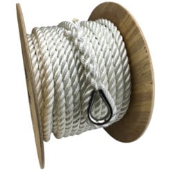 6mm white 3 strand nylon anchor rope reel with soft eye & stainless thimble 2