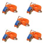 Pack of 5 x 50mm Orange Polyester Ratchet Strap x 10 Metres With Claw Hook
