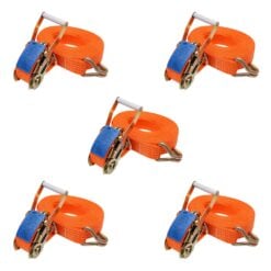 pack of 5 50mm orange polyester ratchet straps with claw hook 1