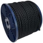 8mm Black Polyester 3 Strand Rope x 100 Metre Reel